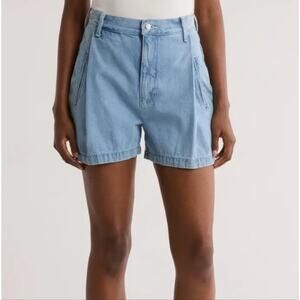 NEW Etica Anthropologie Max Pleated Light Blue Denim High Waist Shorts